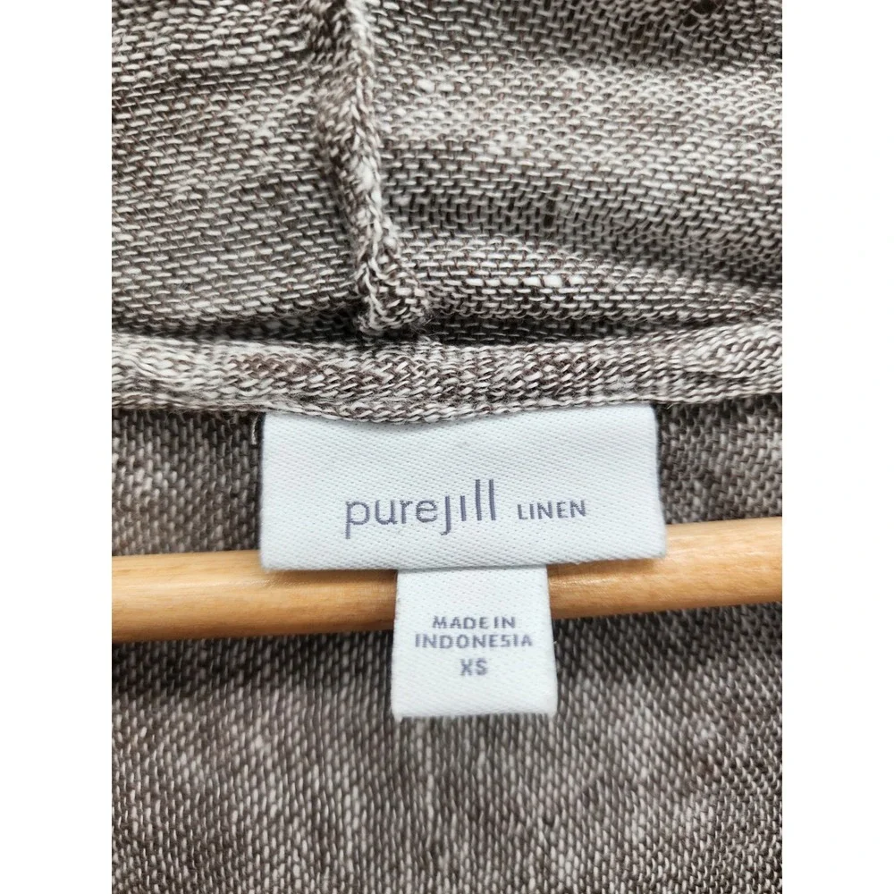 Pure Jill J. Jill 100% Linen Cardigan XS‎ Brown Marl Open Front Longline Sweater